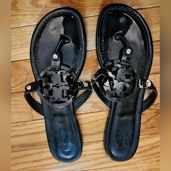 Tory Burch Miller  Black Patent Leather Sandals - Picture 2 of 6